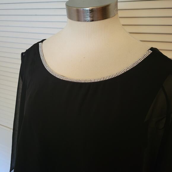 MSK Elegant Cocktail Black Maxi Dress Chiffon Shawl Bedazzled Neckline - Picture 4 of 7